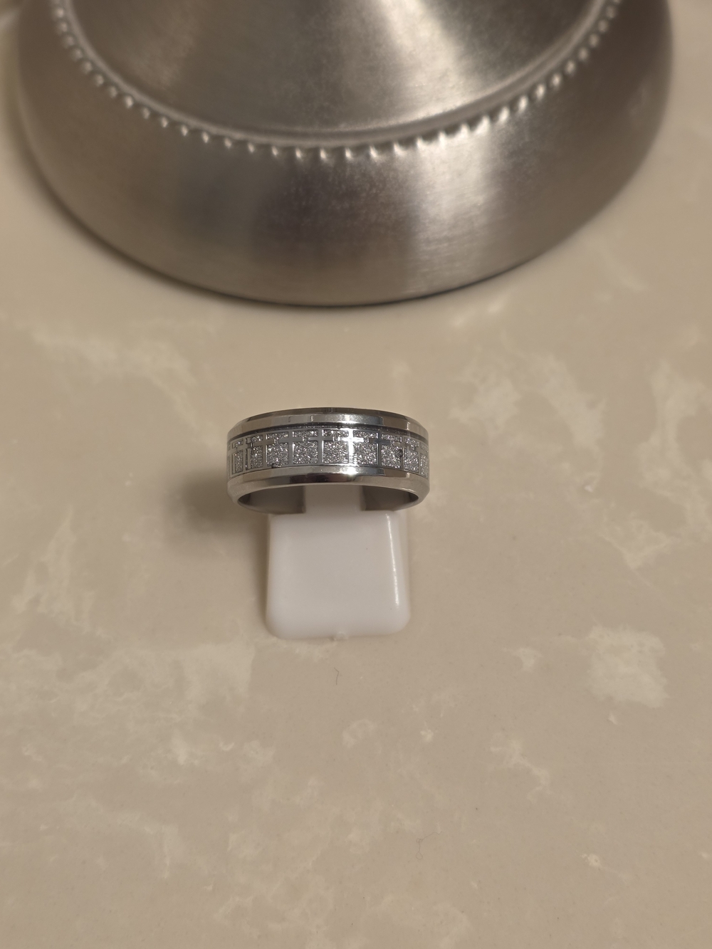 Men's Brushed Silver Stainless Steel Cross Ring Size 8